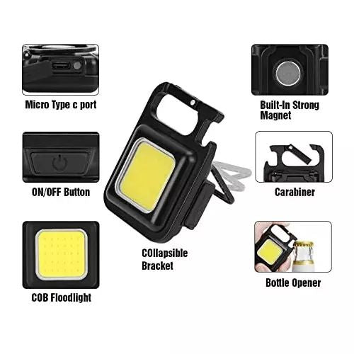 Portable Keychain Light | 500 Lumens Mini COB LED Flashlight with Foldable Handle & USB Rechargeable