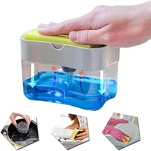 Soap Pump Dispenser & Sponge Holder for Kitchen Sink | Press-Type Dishwashing Liquid Dispenser