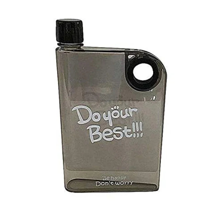 Black Ultra Slim Notebook Style Water Bottle 380ml | Portable Memo Bottle for Travel, School & Office