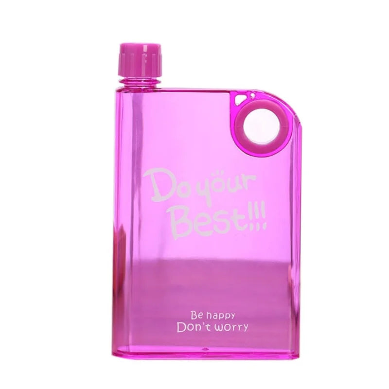 Pink Ultra Slim Notebook Style Water Bottle 380ml | Portable Memo Bottle for Travel, School & Office