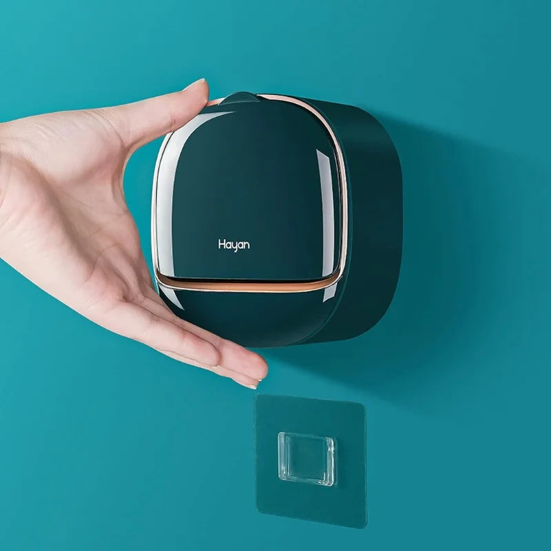 Dark Green | Self-Adhesive Wall-Mounted Luxury Soap Holder with Lid and Drainage Tray