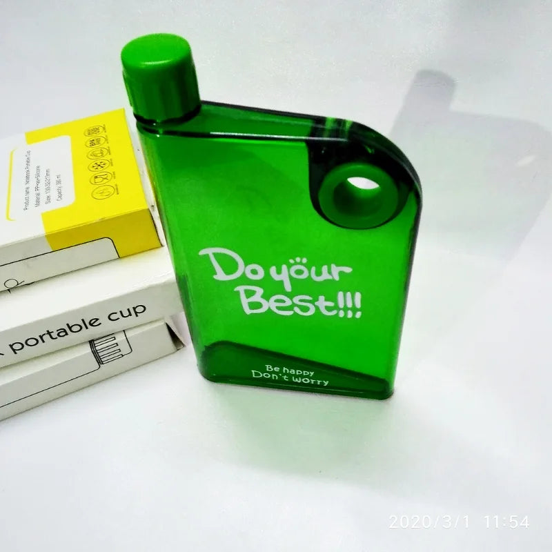Green Ultra Slim Notebook Style Water Bottle 380ml | Portable Memo Bottle for Travel, School & Office