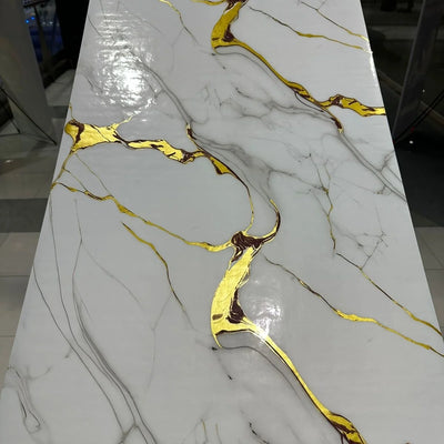 White, Grey & Gold | Marble Sheet Sticker 60x200cm | Waterproof Self-Adhesive PVC Wallpaper for Furniture Walls