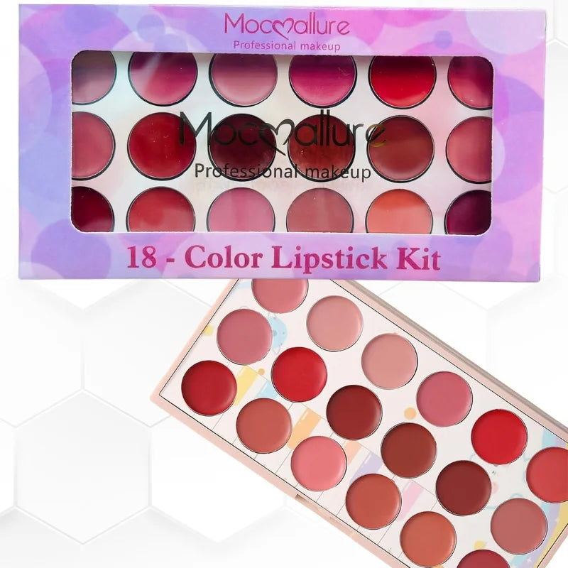 Moccallure Professional 18-Colors Lipstick Kit | Long-Lasting, Hydrating & Compact Makeup Palette