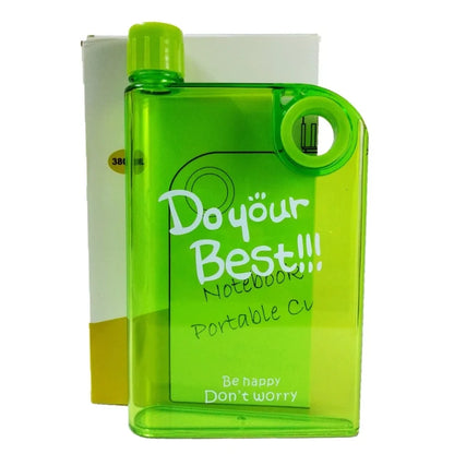 Green Ultra Slim Notebook Style Water Bottle 380ml | Portable Memo Bottle for Travel, School & Office