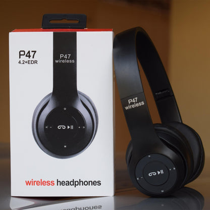 P47 Wireless Headphones | Bluetooth Foldable Headset | Stereo Sound | FM Radio & TF Card Support | Built-in Microphone