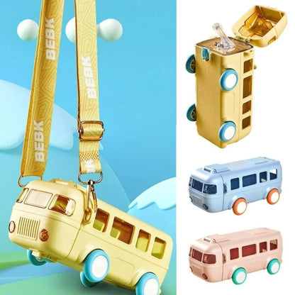 Bus Shape School Water Bottle | 500ml | With Strap | Cute & Leak-Proof | Random Color