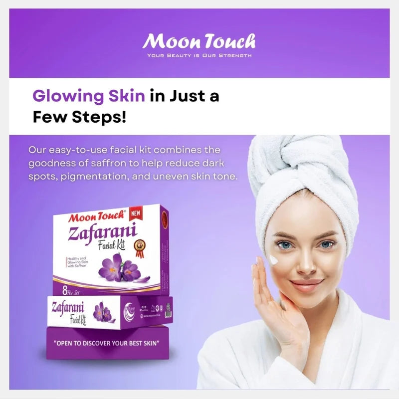 Moon Touch New Zafrani Facial Kit | Saffron Brightening Herbal Facial Set for Glowing Skin (8 Pcs)