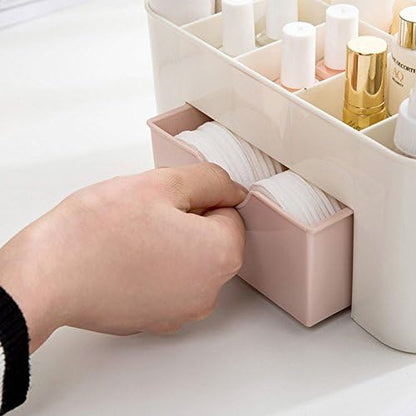 Plastic Makeup Organizer with Drawer | Desktop Cosmetics & Makeup Brush Storage Box | Office & Stationery Organizer