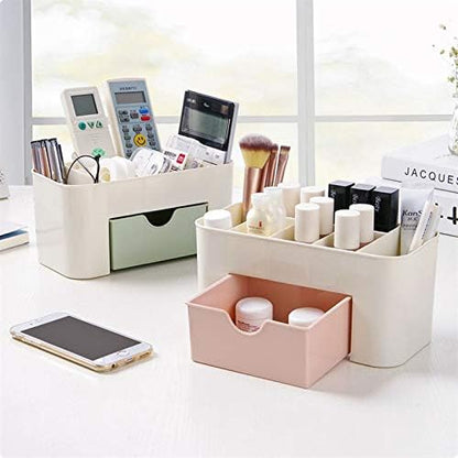 Plastic Makeup Organizer with Drawer | Desktop Cosmetics & Makeup Brush Storage Box | Office & Stationery Organizer