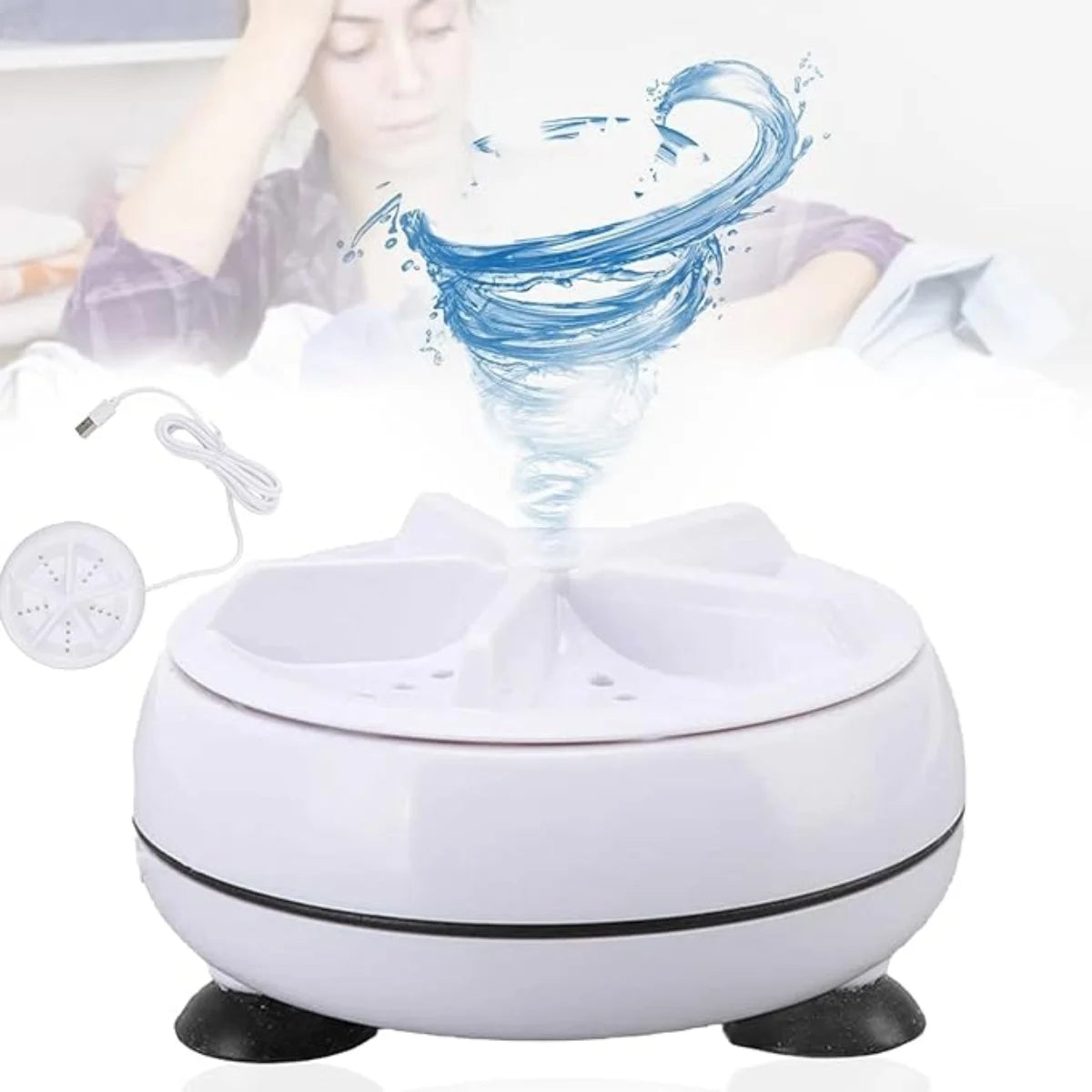 Portable USB Mini Turbo Washer | Ultrasonic Travel Washing Machine for Socks, Underwear & Dishes