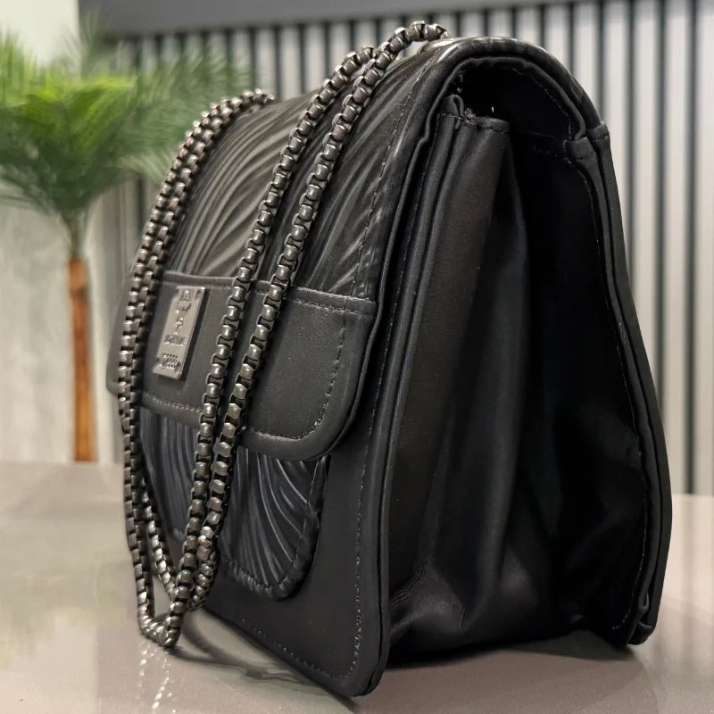 Luxury Women’s Shoulder Bag in Charcoal Black Faux Leather for Casual, Work, and Formal Use