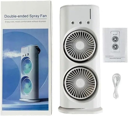 Mini Double Head Mist Fan with LED Light & Humidifier | Portable USB Air Cooler for Home Office Travel