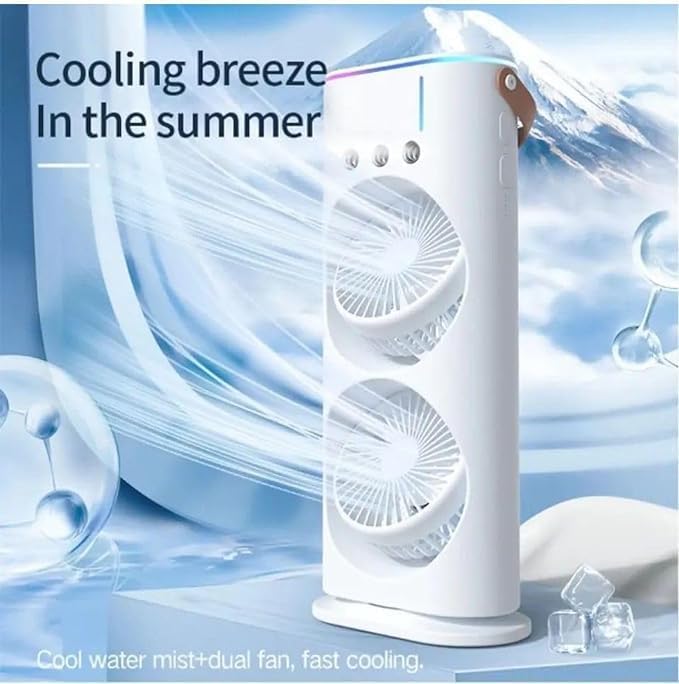 Mini Double Head Mist Fan with LED Light & Humidifier | Portable USB Air Cooler for Home Office Travel