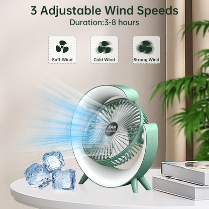 Colorful USB Rechargeable Desktop Fan | Silent Cooling, LED Ambient Light, 3-Speed Rotation