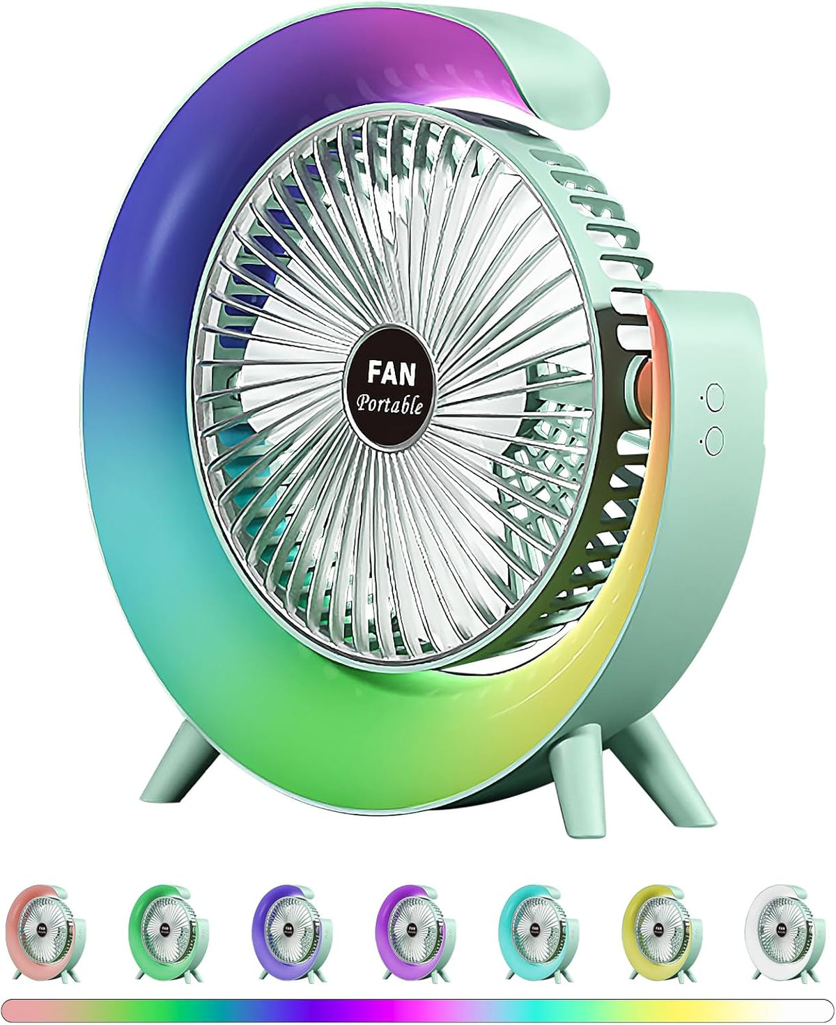 Colorful USB Rechargeable Desktop Fan | Silent Cooling, LED Ambient Light, 3-Speed Rotation