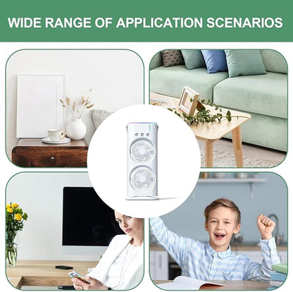 Mini Double Head Mist Fan with LED Light & Humidifier | Portable USB Air Cooler for Home Office Travel