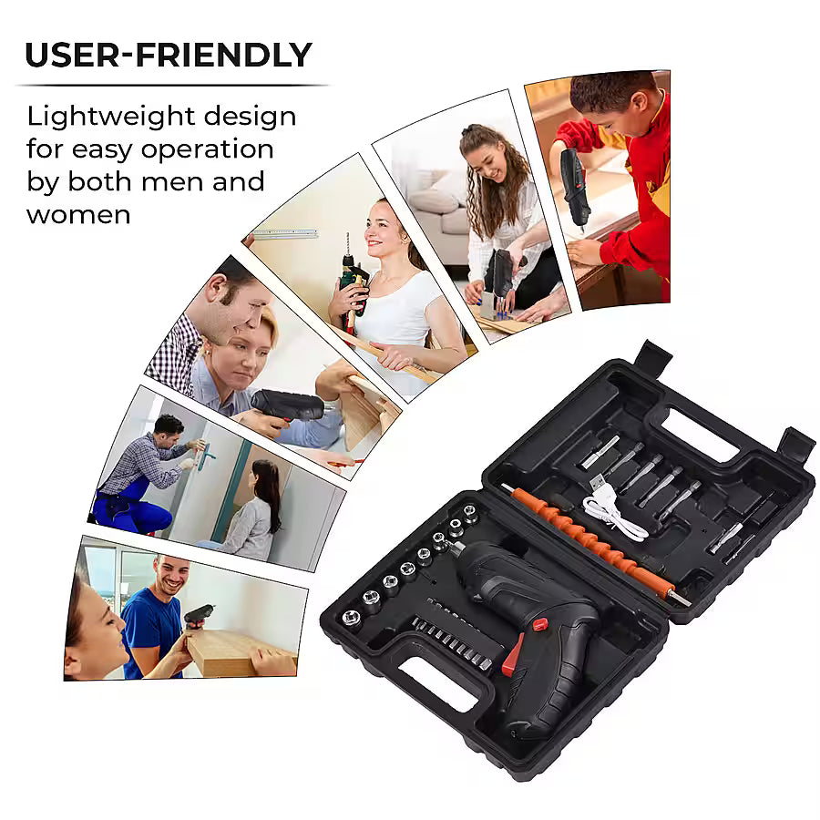 47-Piece Foldable Wireless Electric Screwdriver Kit with Adjustable Torque & USB Charging