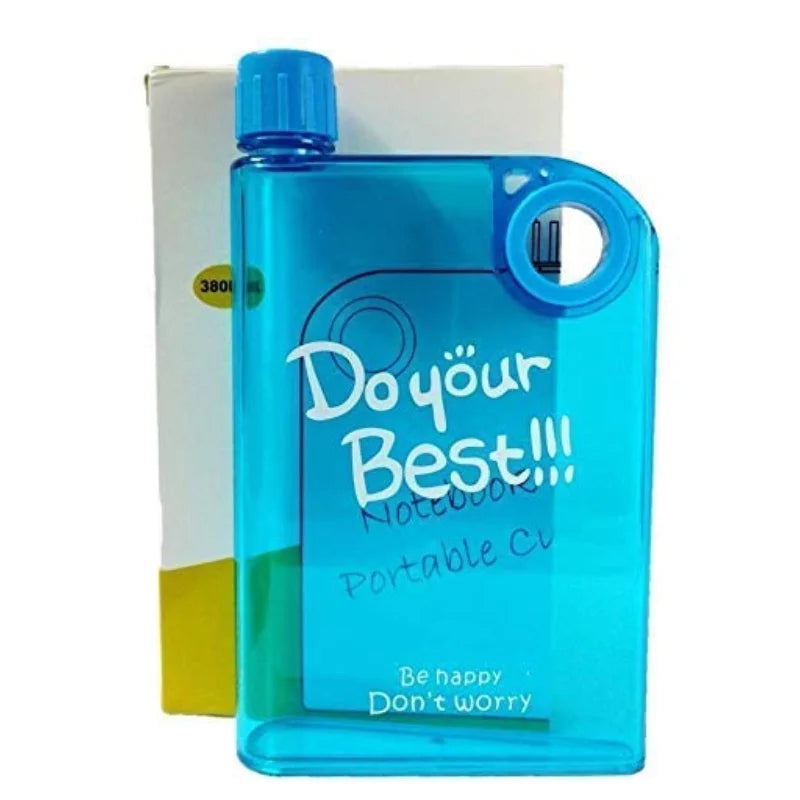 Blue Ultra Slim Notebook Style Water Bottle 380ml | Portable Memo Bottle for Travel, School & Office