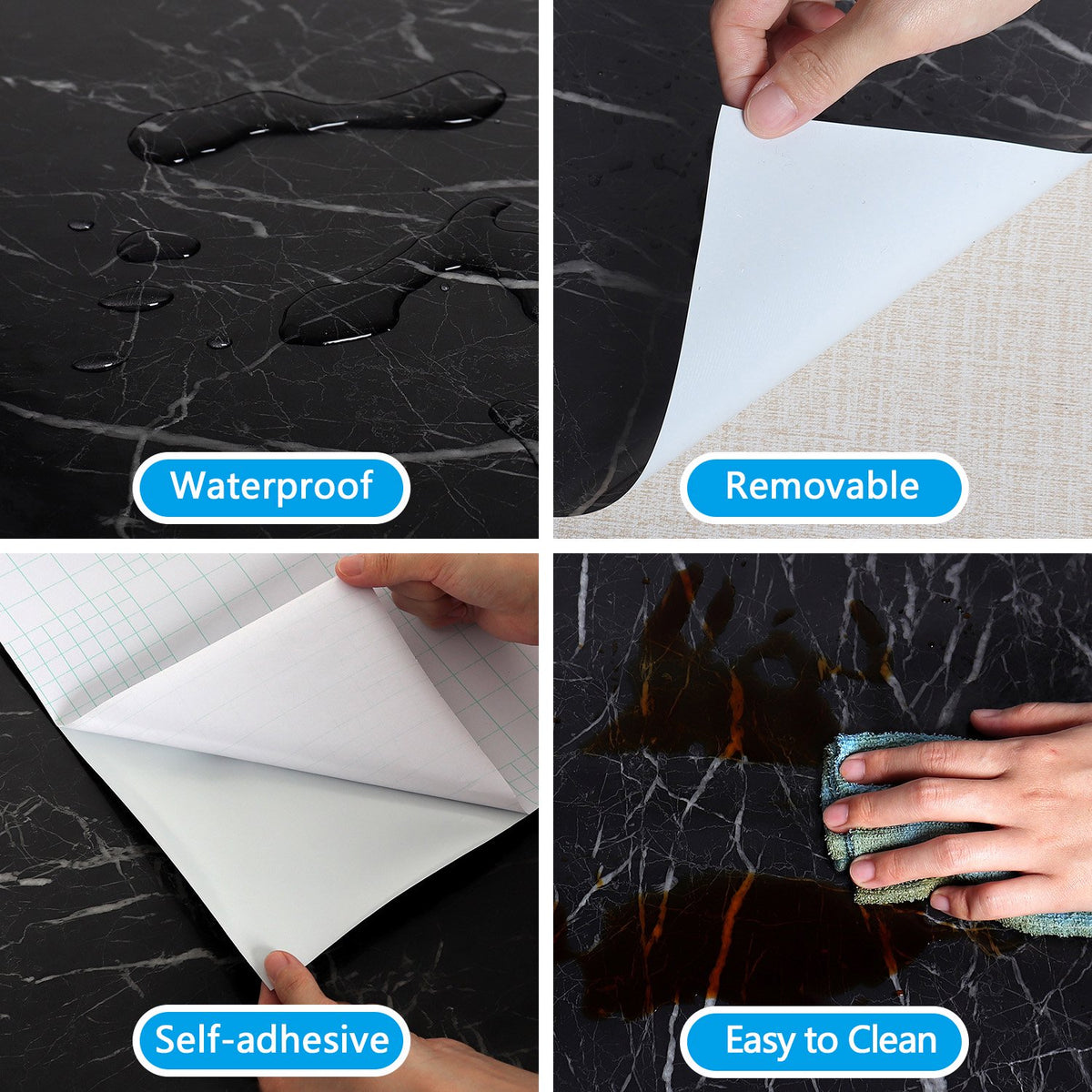 Black & Grey | Marble Sheet Sticker 60x200cm | Waterproof Self-Adhesive PVC Wallpaper for Furniture Walls