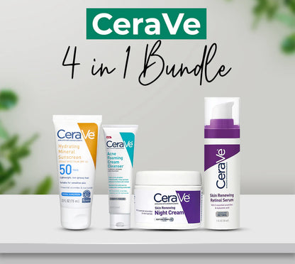CeraVe 4-in-1 Skincare Kit | Cleanser, Serum, Sunblock & Night Cream | Dermatologist-Approved Routine