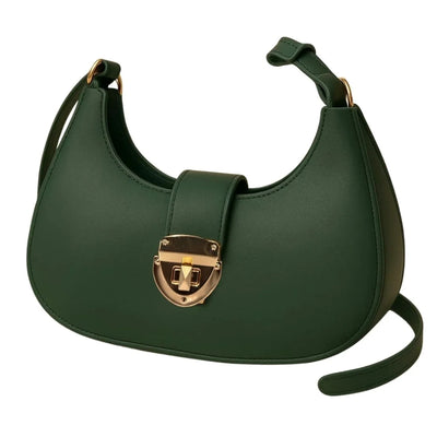 Crescent Leather Luxury Shoulder Bag for Women | Deep Green