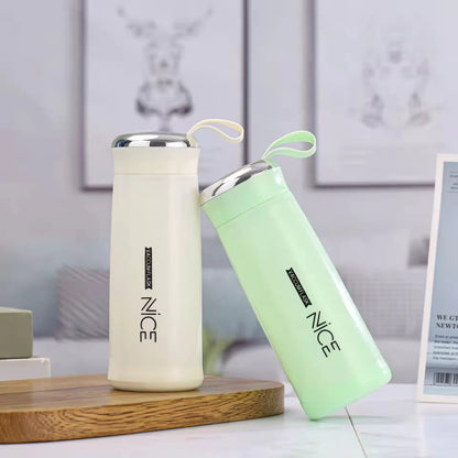 Nice Bottle | 400ml Mini Flask Glass Water Bottle with Vacuum Insulation | Temperature Resistant | Random Colors