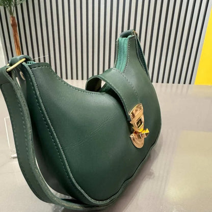 Crescent Leather Luxury Shoulder Bag for Women | Deep Green