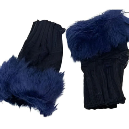 Women’s Faux Fur Fingerless Knitted Gloves | Warm Winter Hand Wrist Warmers | Soft, Stylish & Comfortable | Blue
