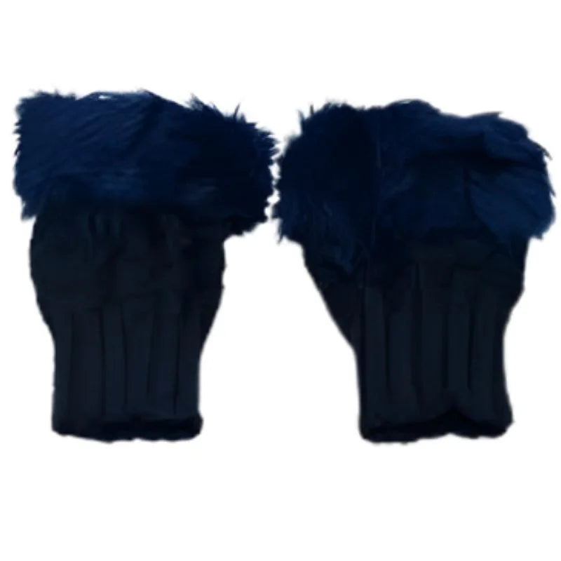 Women’s Faux Fur Fingerless Knitted Gloves | Warm Winter Hand Wrist Warmers | Soft, Stylish & Comfortable | Blue