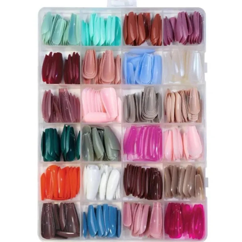 Multicolor Acrylic Artificial Nails Kit |  Full Cover Nails with Glue | 24 Shades | 576 Pcs