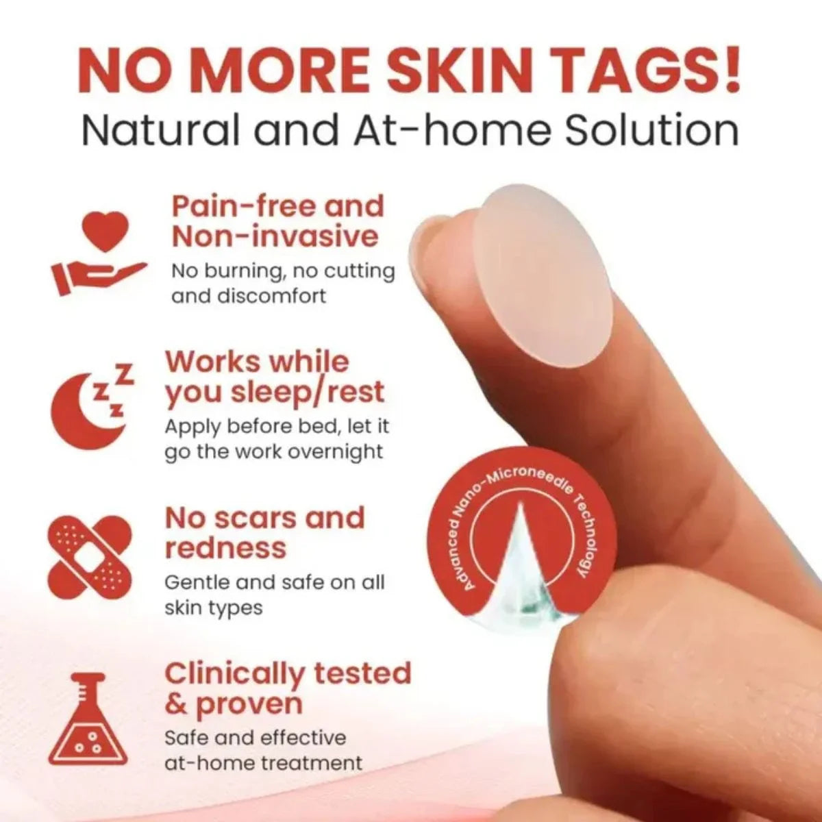 DermaSmooth Skin Tag Remover Patch |  Fast, Safe & Painless Skin Tag & Mole Removal | Nano-Microneedle Technology | 72 Patches