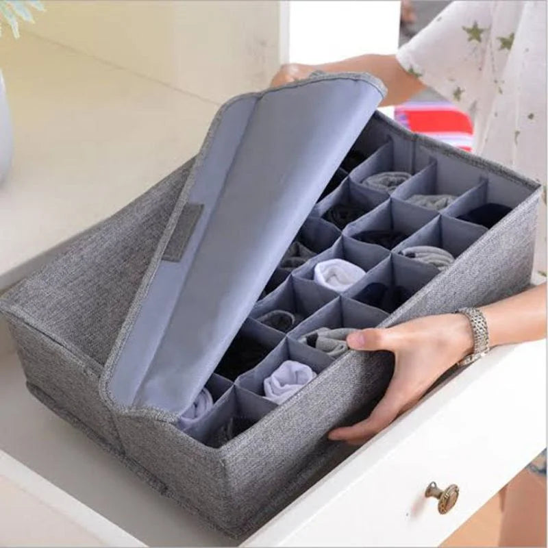 Storage Organizer with Lid | Foldable Drawer Divider | 24 Cells | Non-Woven Fabric | Random Colors