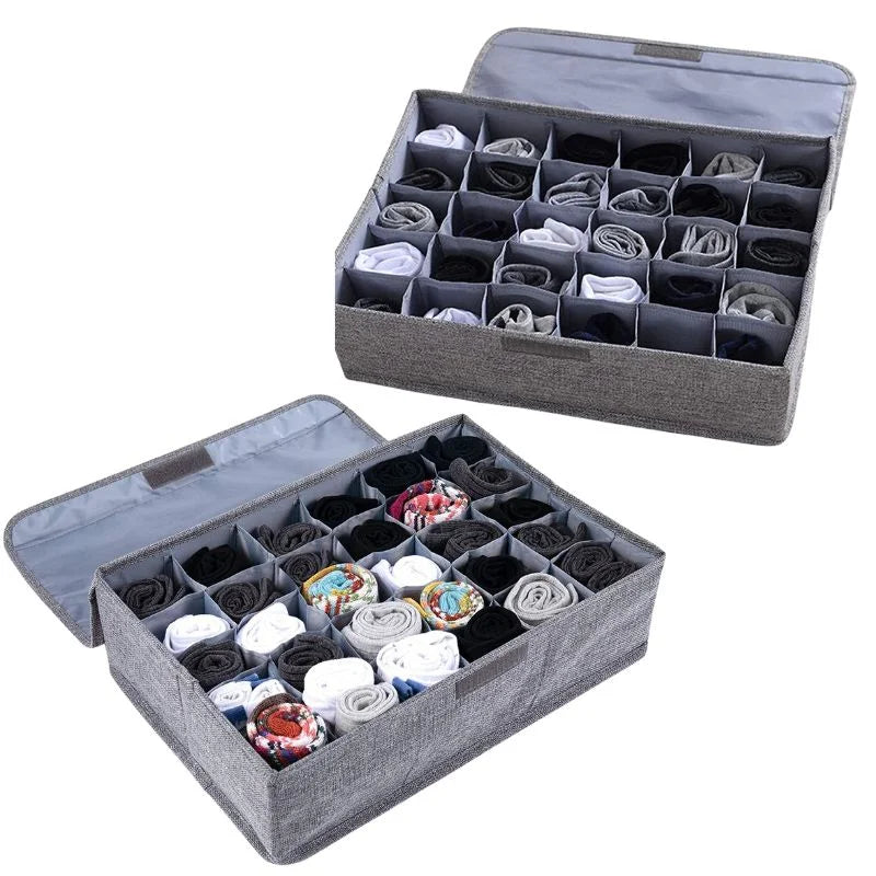 Storage Organizer with Lid | Foldable Drawer Divider | 24 Cells | Non-Woven Fabric | Random Colors