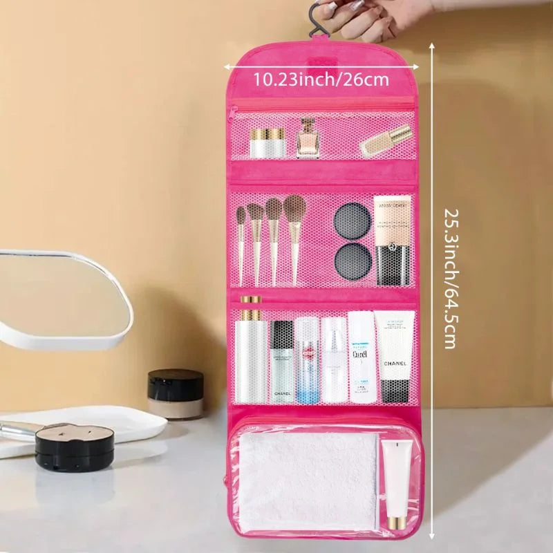 Travel Roll-Up Hanging Cosmetic & Toiletry Organizer Bag  | Multi-Compartment Storage | Hook for Hanging | Random Colors