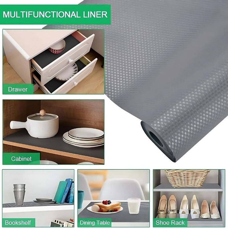 Anti-Slip Fridge & Shelf Mat | Waterproof Washable Liner for Kitchen Drawers Cabinets | Dark Grey