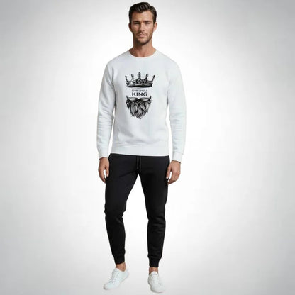 KING Printed White Tracksuit Sweatshirt & Trouser | Warm & Comfortable Winter Wear | Medium