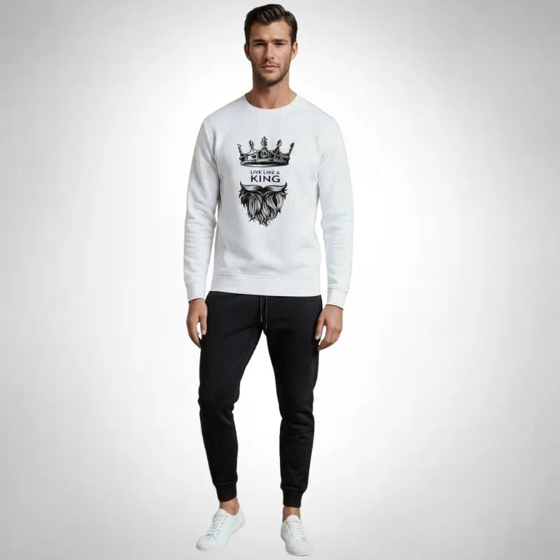KING Printed White Tracksuit Sweatshirt & Trouser | Warm & Comfortable Winter Wear | XL