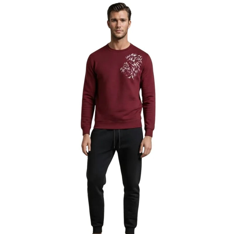 LION Printed Maroon  Tracksuit Sweatshirt & Trouser  | Warm & Comfortable Winter Wear | Large