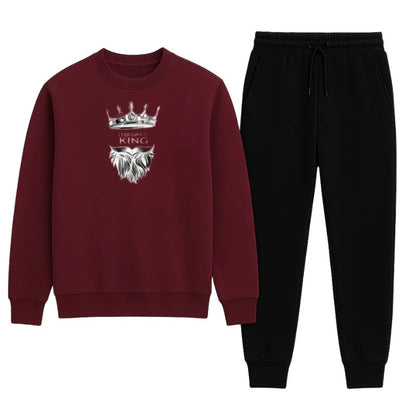 KING Printed Maroon Tracksuit Sweatshirt & Trouser | Warm & Comfortable Winter Wear | Medium