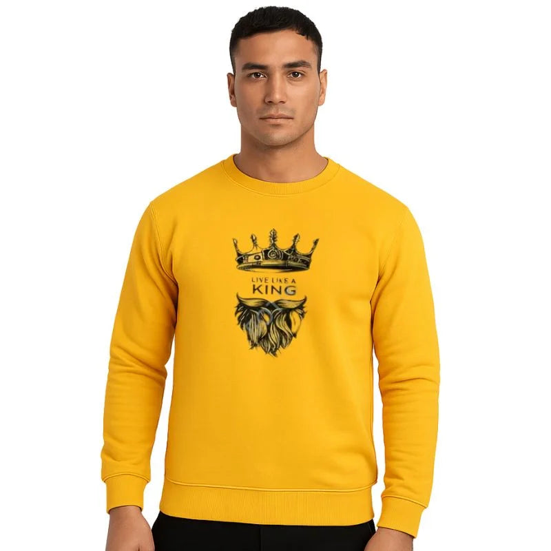 KING Printed Yellow Tracksuit Sweatshirt & Trouser | Warm & Comfortable Winter Wear | Medium