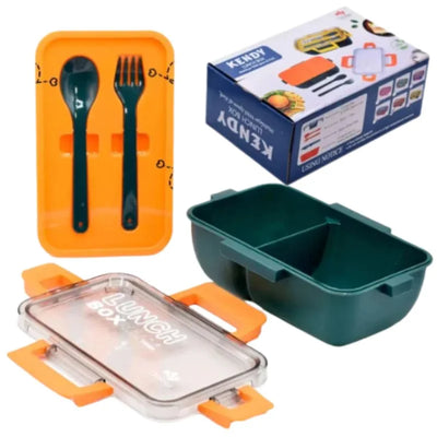 Kendy Lunch Box with Spoon & Fork  | 2-Compartment Portable Tiffin Box for School & Office