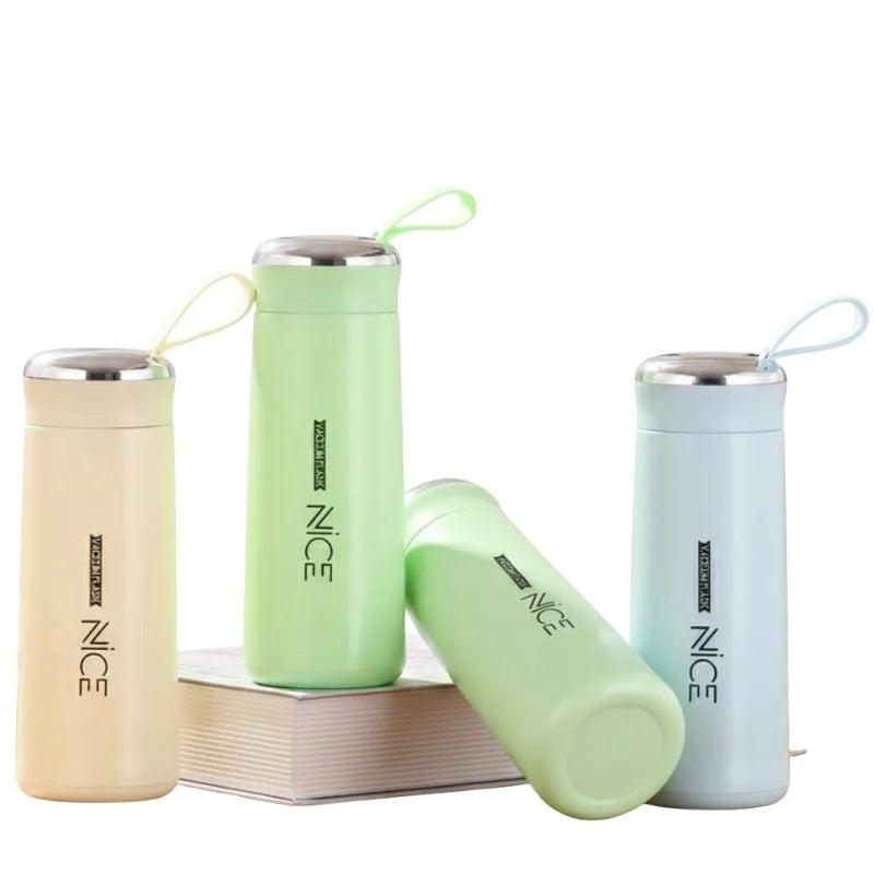 Nice Bottle | 400ml Mini Flask Glass Water Bottle with Vacuum Insulation | Temperature Resistant | Random Colors