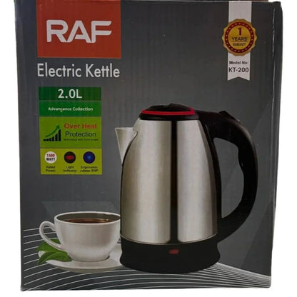 RAF KT-200 Automatic Electric Kettle 2 Liter Stainless Steel Cordless 1500W with Overheat Protection