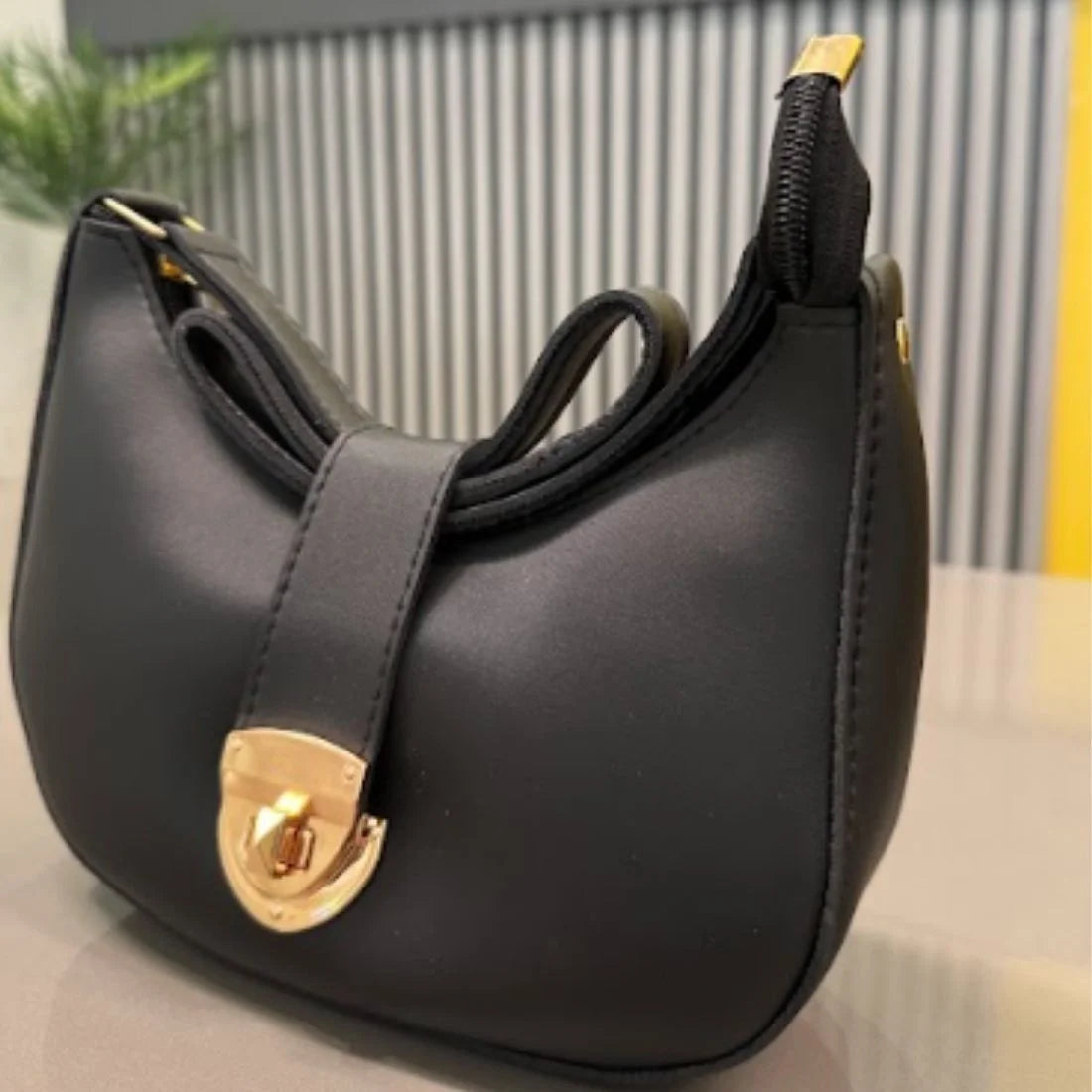 Crescent Leather Luxury Shoulder Bag for Women | Black