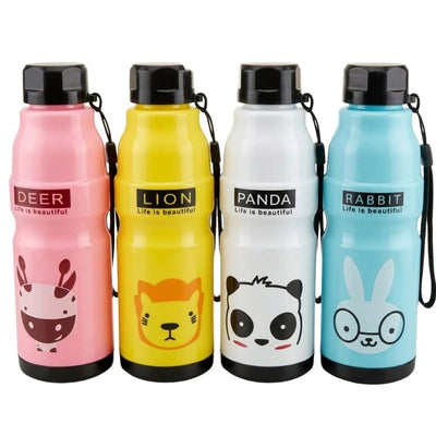 Kids Water Bottle 650ml | Cute Minions Panda Rabbit Design | Leak-Proof BPA Free | Random Color