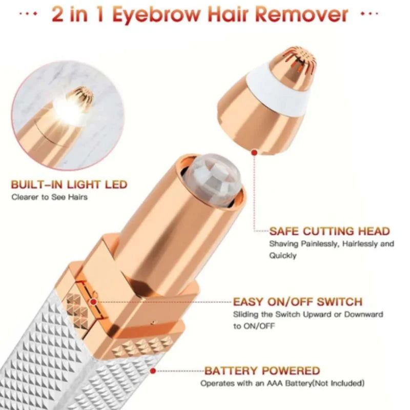 2-in-1 Flawless Facial Hair Remover & Eyebrow Trimmer | USB Rechargeable, Painless & Portable | White
