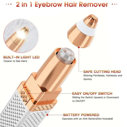 2-in-1 Flawless Facial Hair Remover & Eyebrow Trimmer | USB Rechargeable, Painless & Portable | White