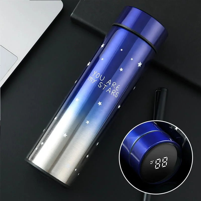 LED Temperature Display Water Bottle Stars Design  | Smart Stainless Steel Vacuum 500ml Flask | Random Color