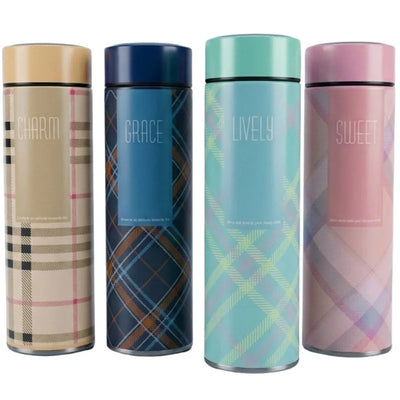 LED Temperature Display Water Bottle | Checkered Design  | Smart Stainless Steel Vacuum 500ml Flask | Random Color